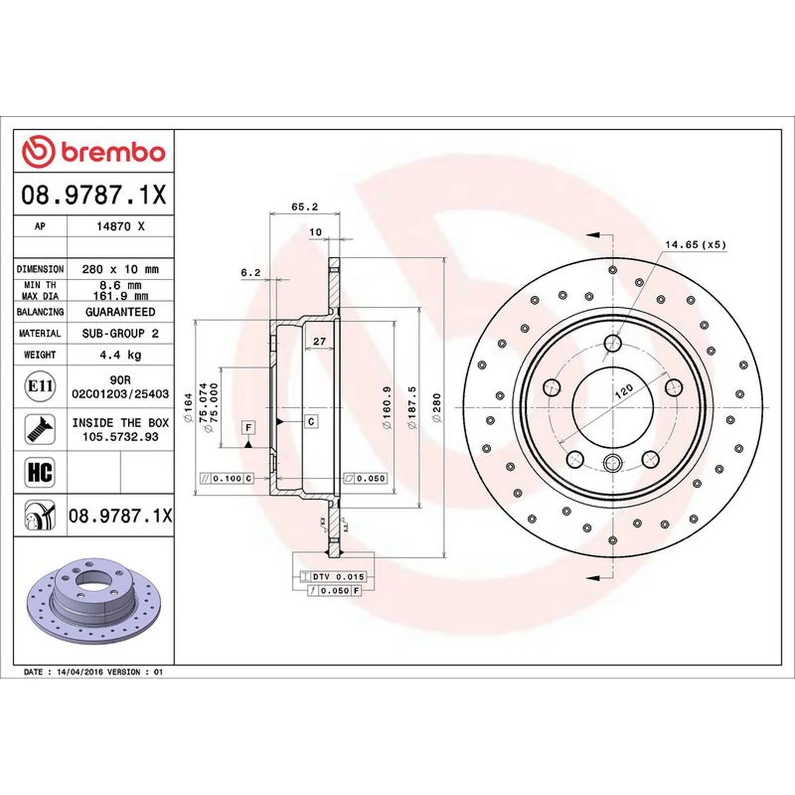 Brembo Xtra 2 x Perforated Brake Discs fits BMW 1 2004-2011