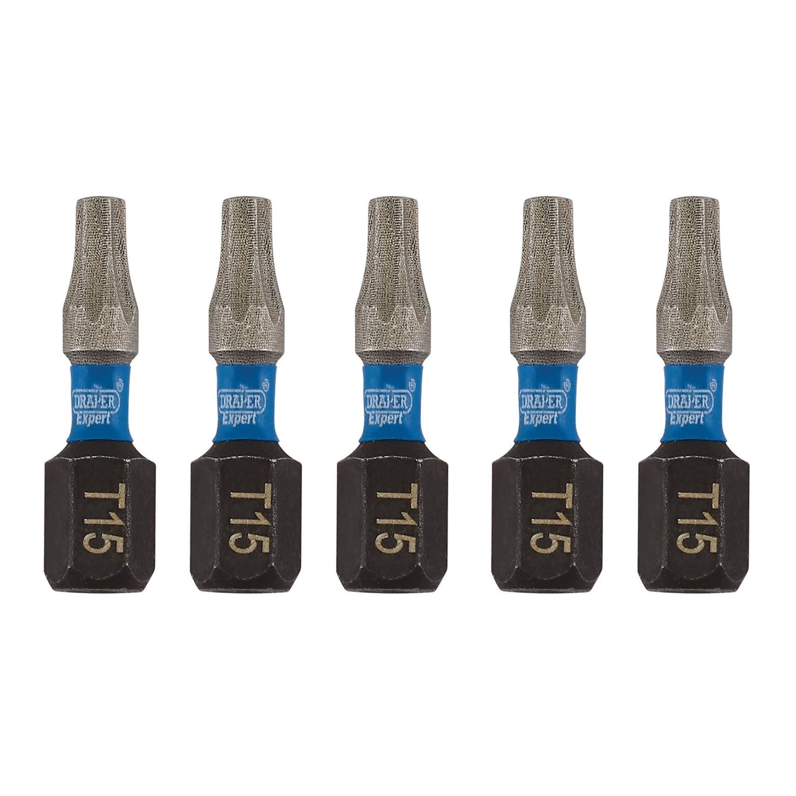 Draper Expert TX-STAR Impact Screwdriver Bits, T15 x 25mm, 1/4" Hex (Pack of 5)