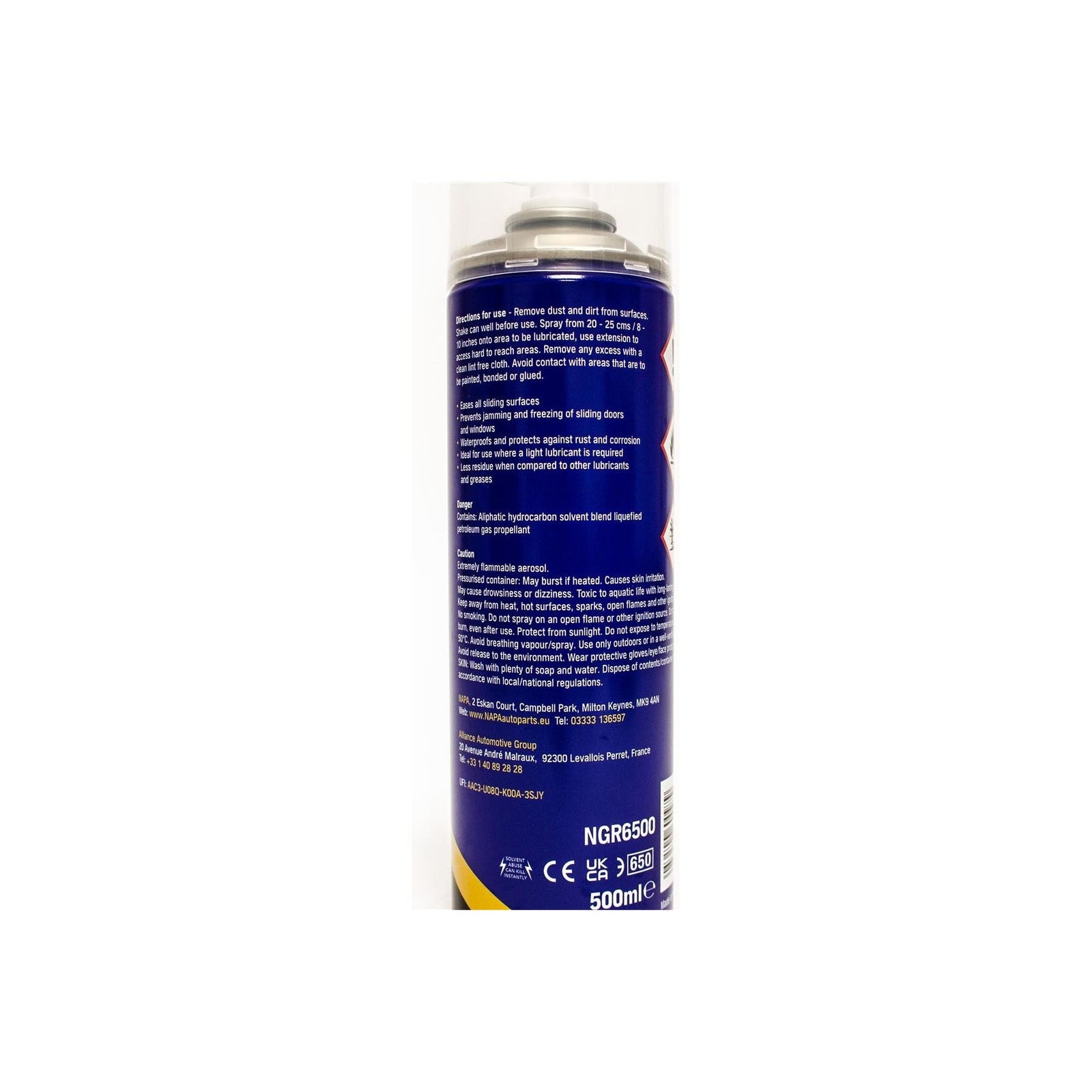 6x NAPA Silicone Lubricant Aerosol Spray Grease Can Water Resistant 500ml