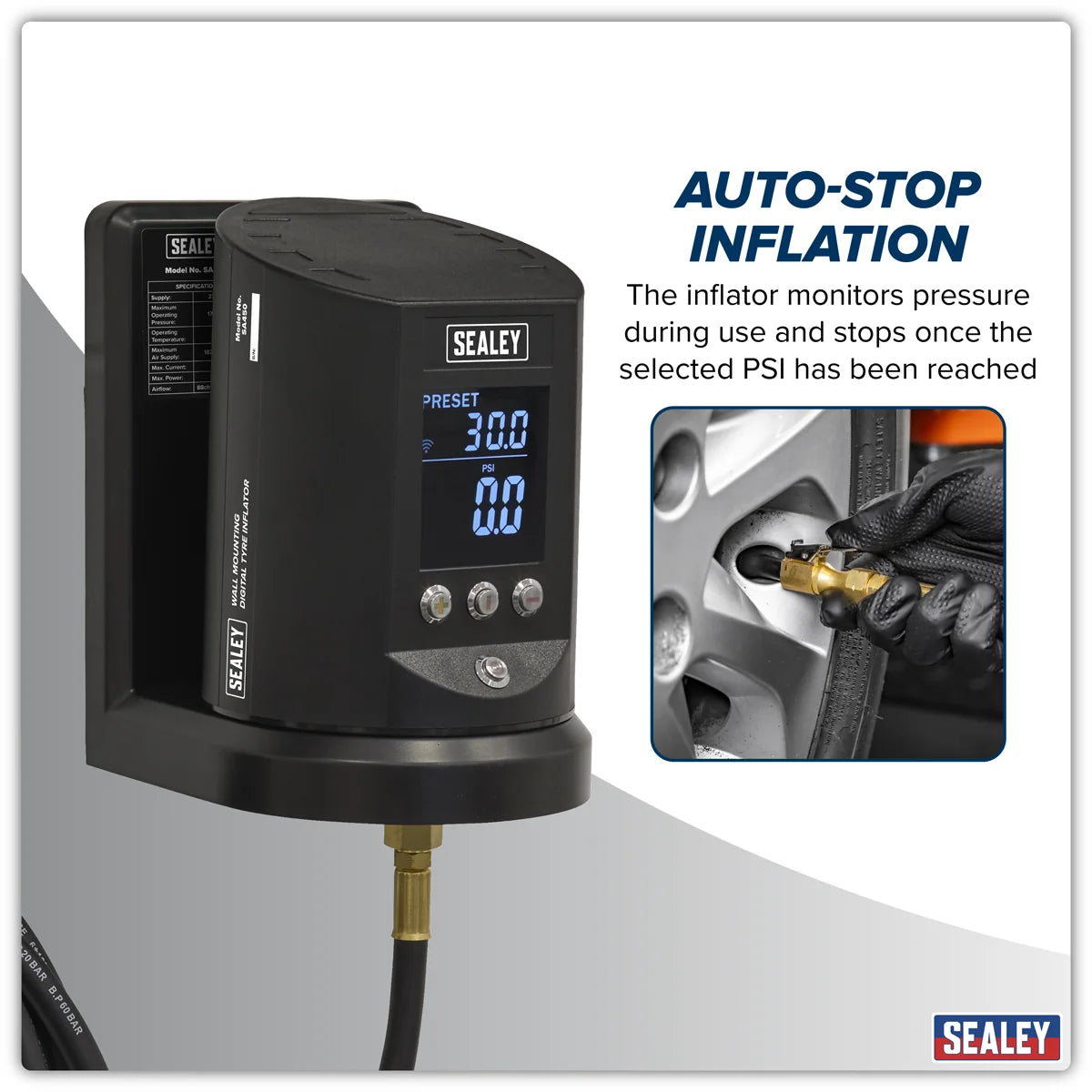 Sealey Wall Mounting Tyre Inflator SA450 174psi Digital