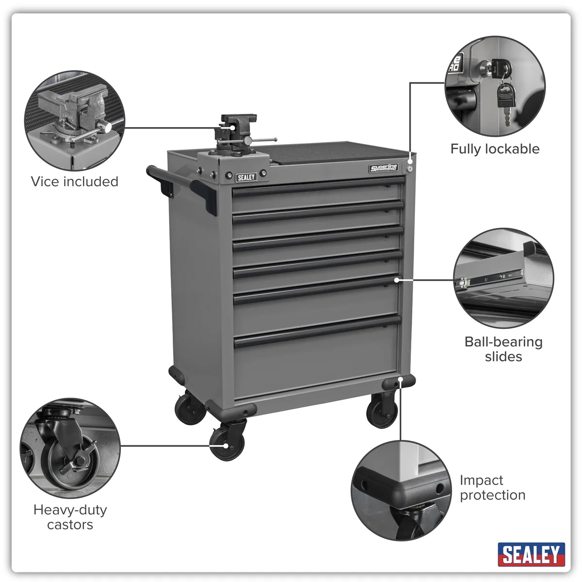 Sealey Superline PRO® Rollcab 6 Drawer with 100mm Vice
