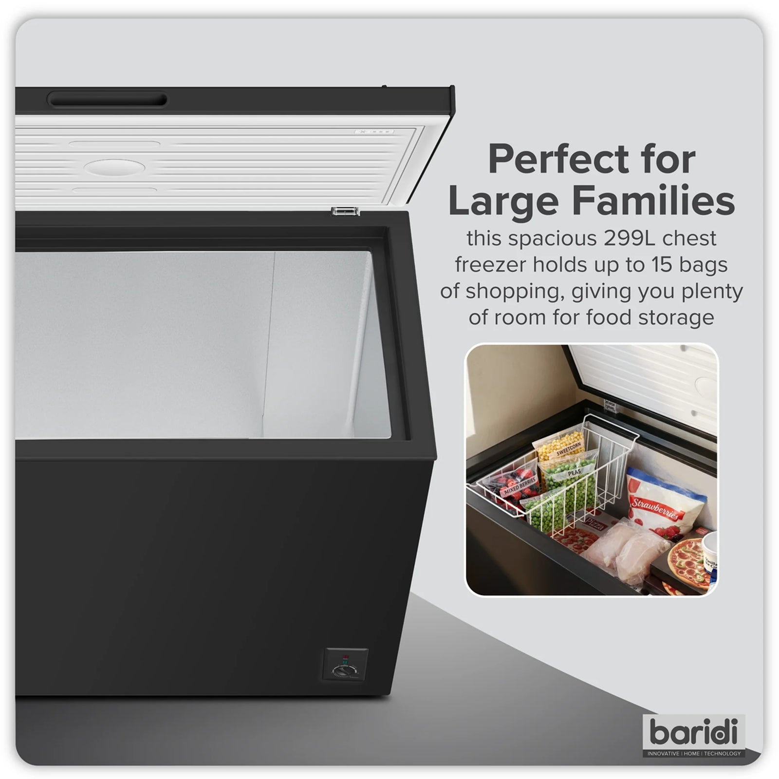 Baridi Chest Freezer DH261 299L Capacity - Black