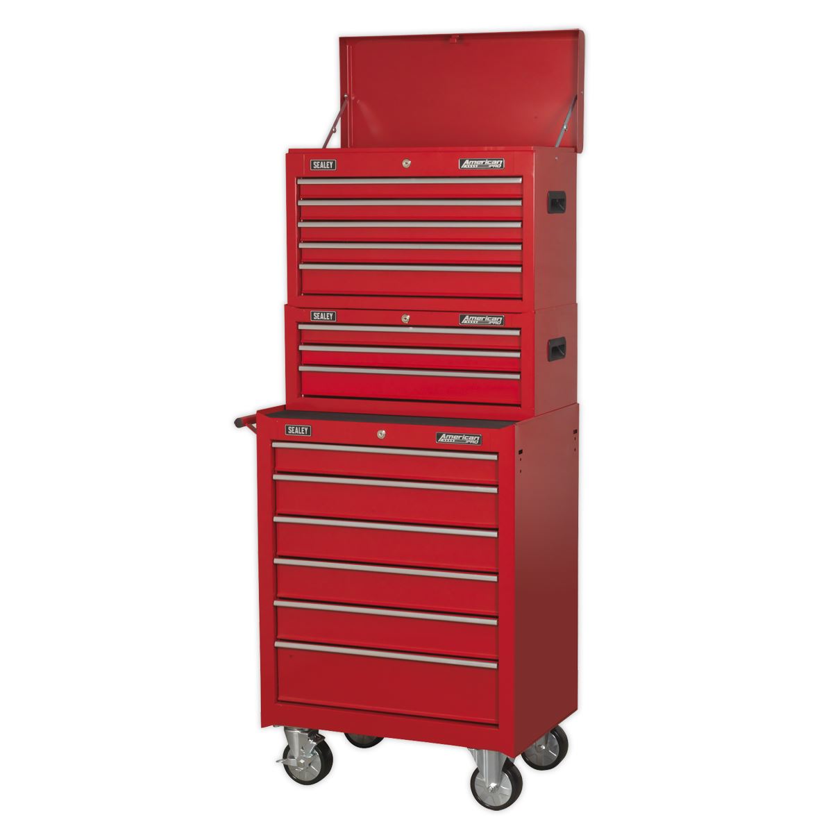 Sealey Topchest Mid-Box & Rollcab 14 Drawer Stack Red AP22STACK