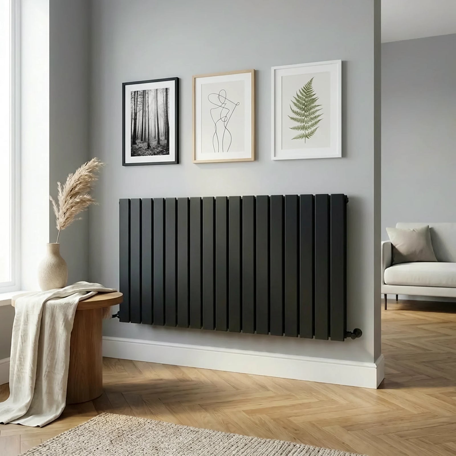 Baridi Horizontal Radiator 600 x 1190mm Double Flat Panel Black
