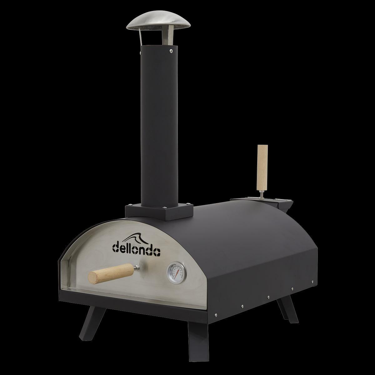 Dellonda Portable Wood-Fired 14" Pizza Oven and Smoking Oven Black/Stainless Steel
