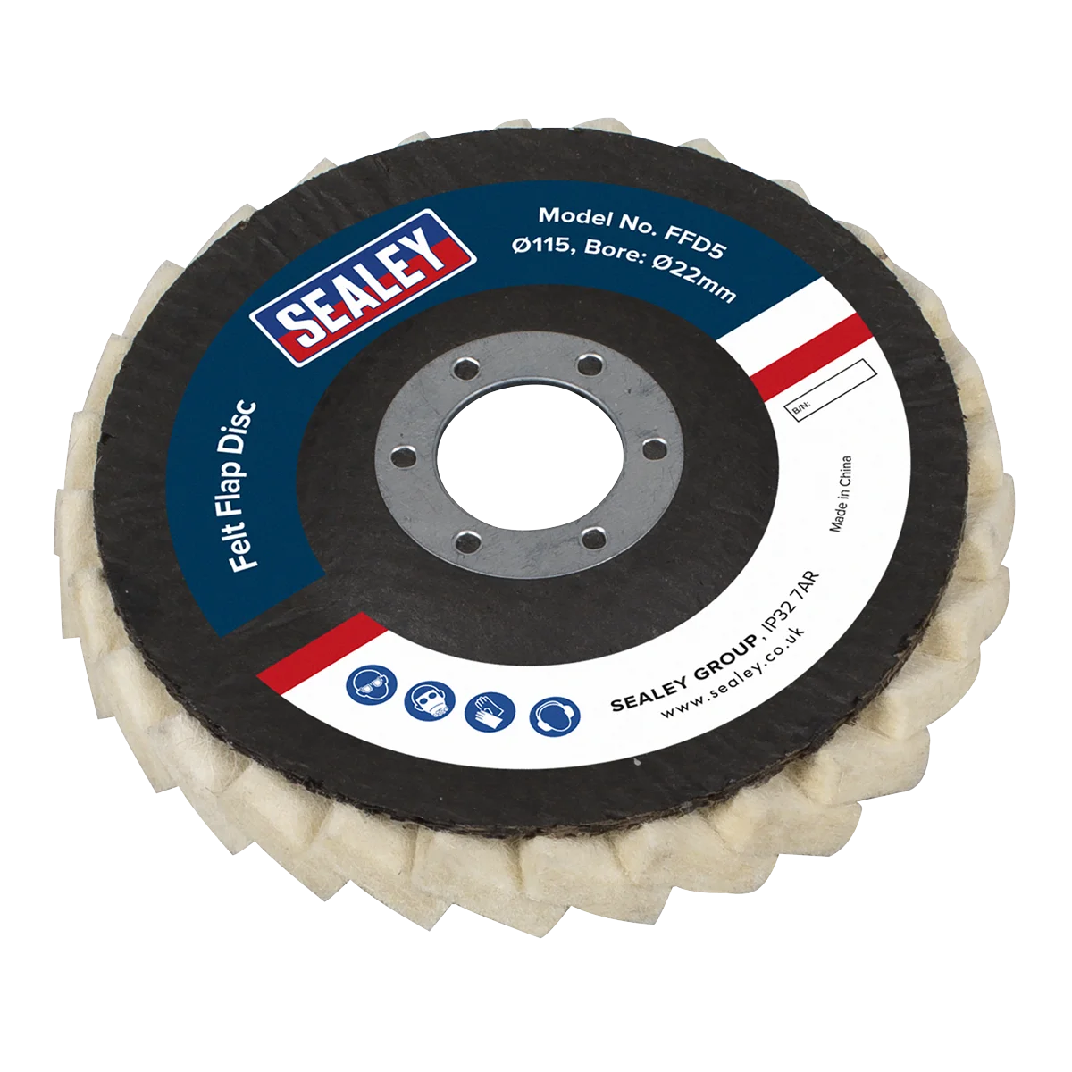 Sealey Felt Flap Disc Ø115mm Ø22mm Bore - Pack of 5