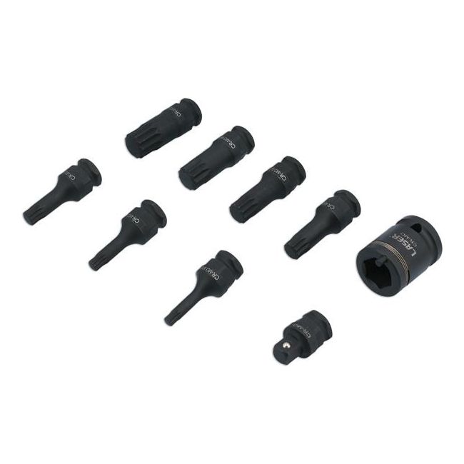 Laser Dual Drive Spline Impact Bit Socket Set 9pc 7979