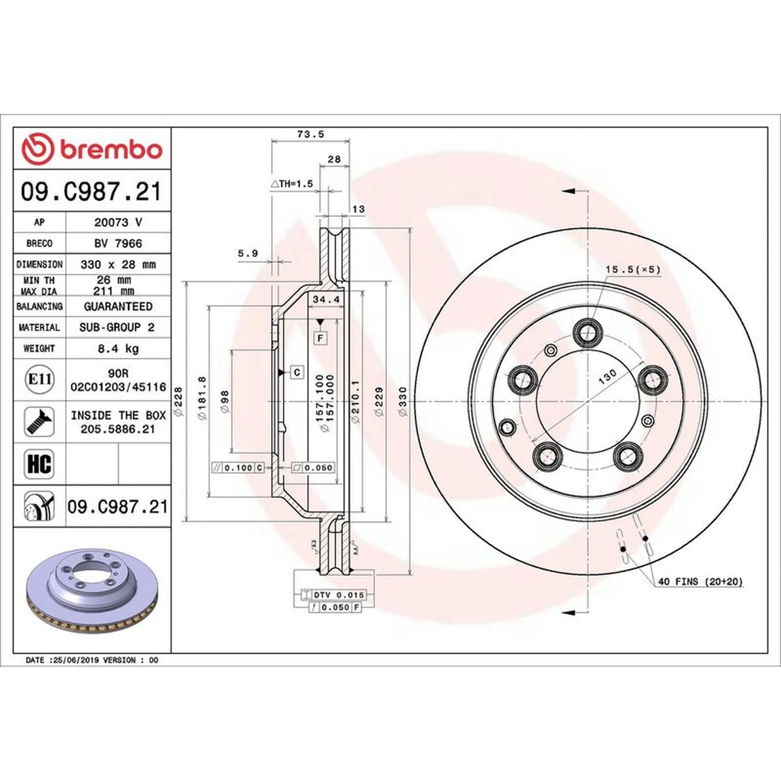 Brembo 2 x Brake Discs fits Porsche Cayenne 2017-2023 2.9 3.0 4.0
