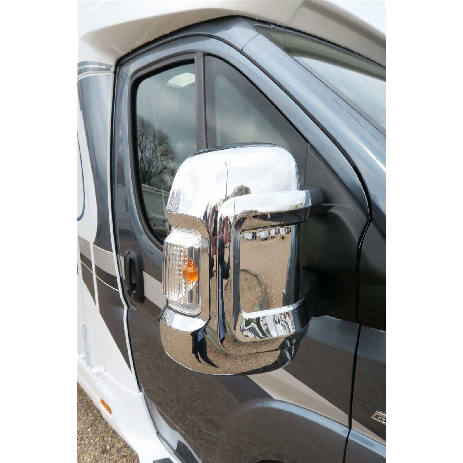 Long Arm Chrome Mirror Covers for Fiat Ducato, Peugeot Boxer, Citroen Relay Van/Motorhome (2007+)