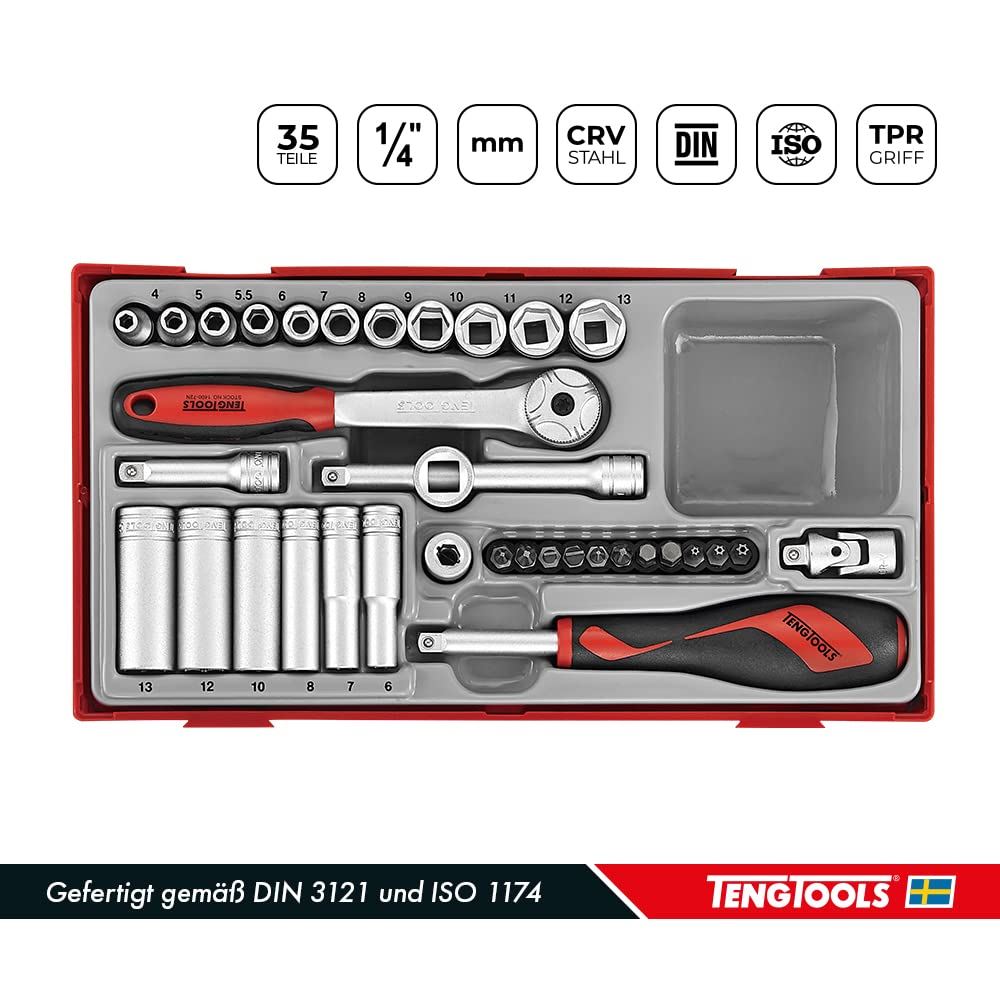 Teng Tools 1/4" Socket Set 6 pt TT1 35 Pieces