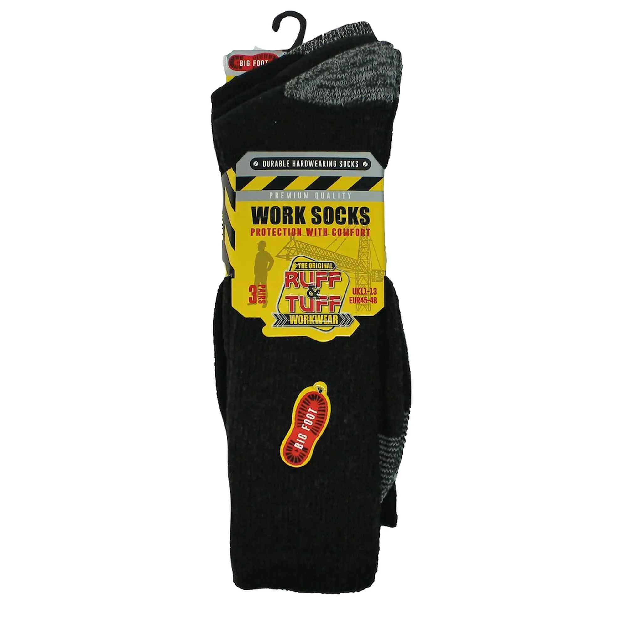 Ruff & Tuff Work Socks Size 6-11 Black (Pack of 3)