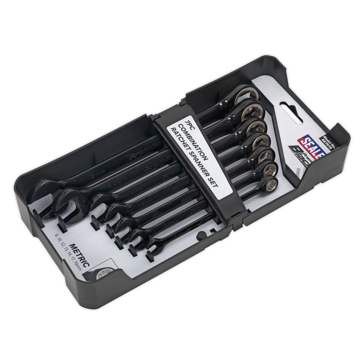 Sealey Premier Black Series 7pc Ratchet Combination Spanners Set 72 Tooth 8-19mm