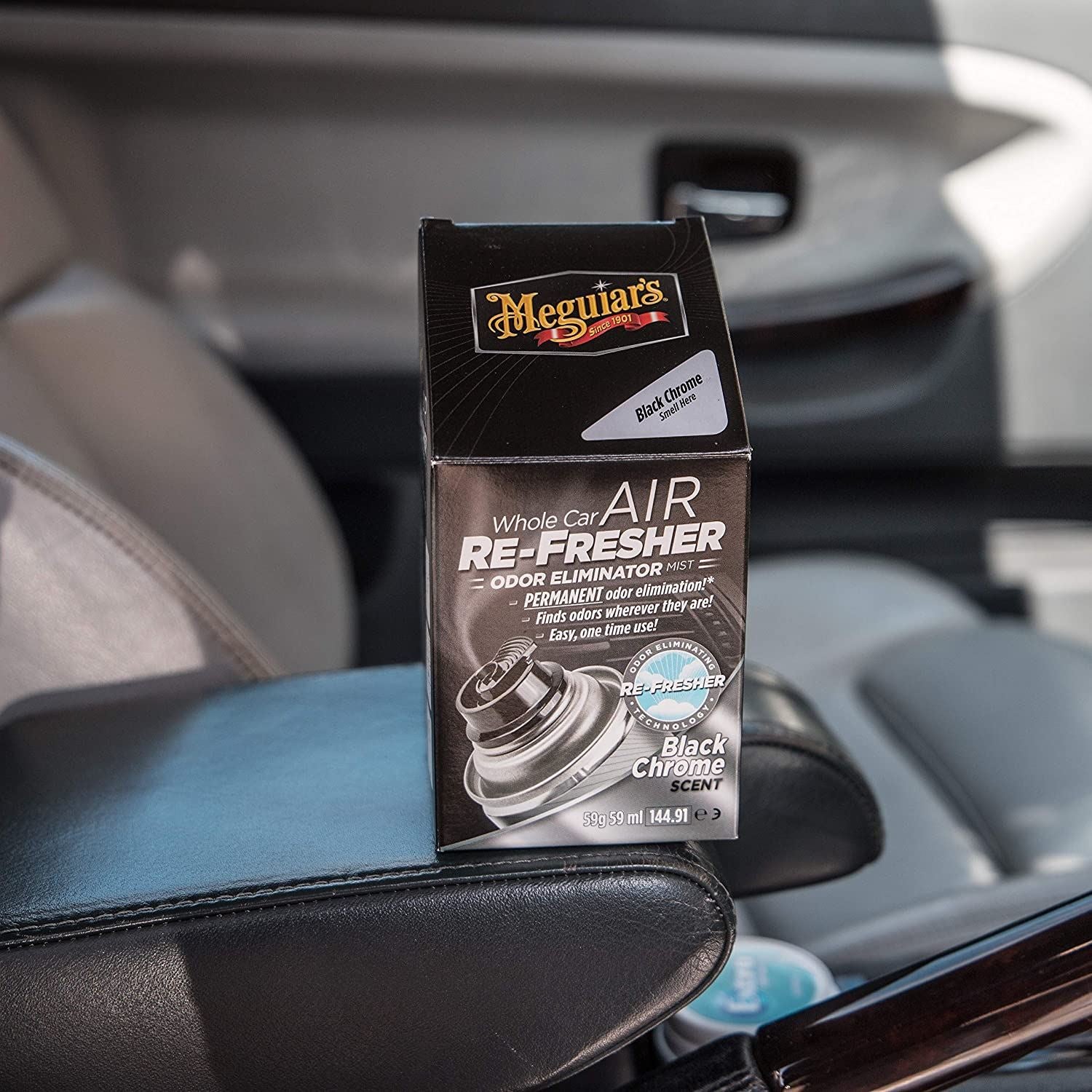 2x Meguiar's Whole Car Air Re-Fresher Odor Eliminator Black Chrome Scent 59ml