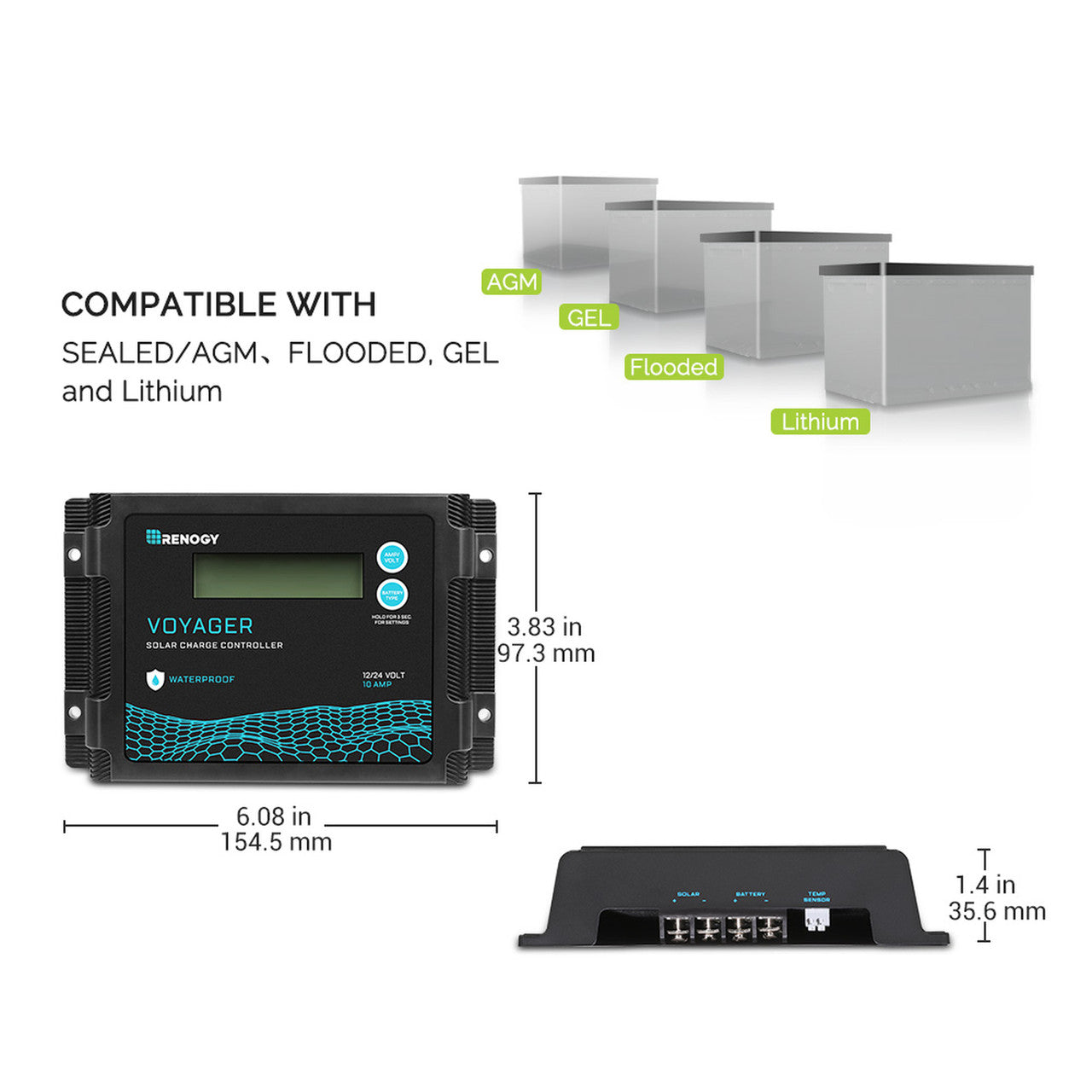 Renogy Voyager 10A PWM Waterproof Solar Charge Controller