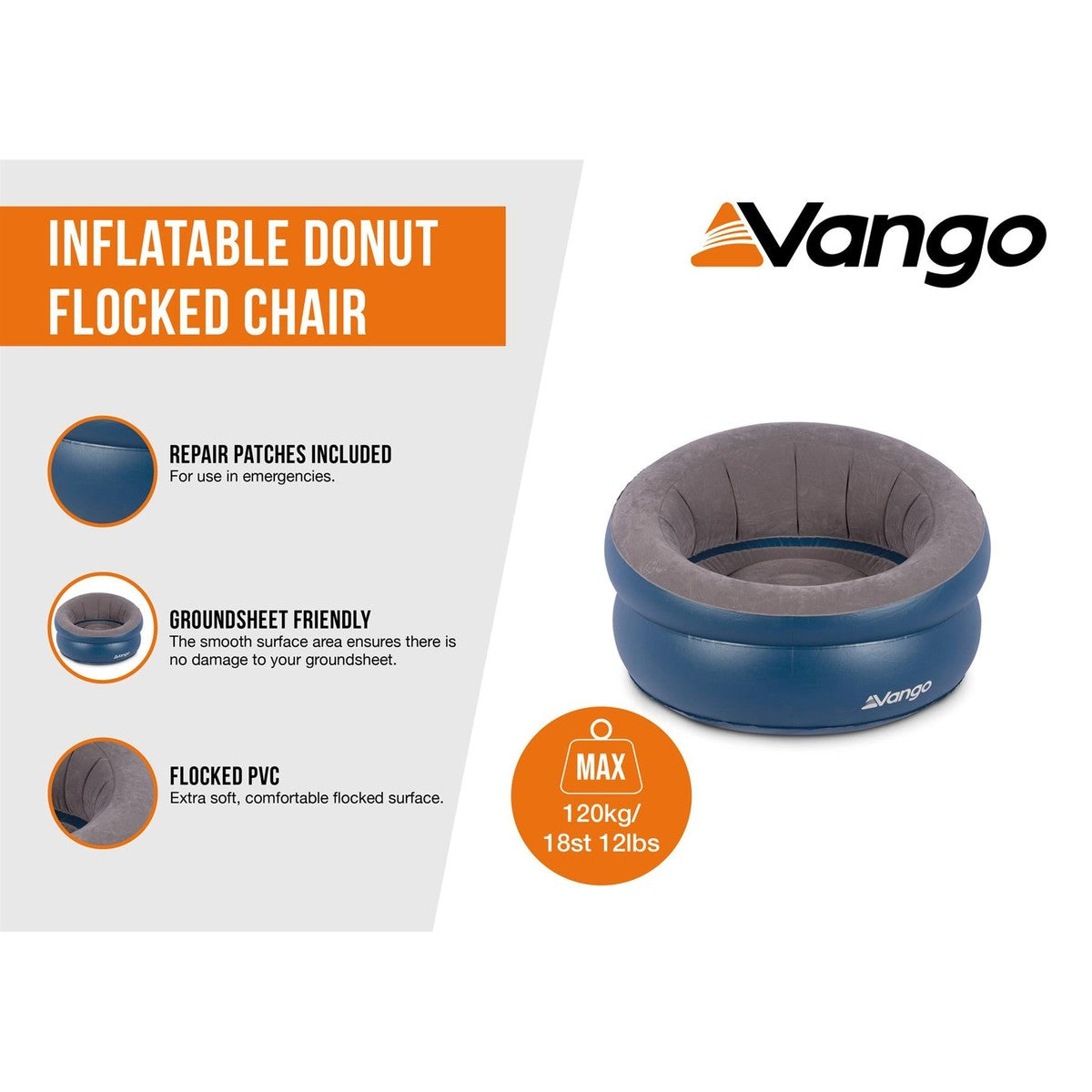 Vango Inflatable Donut Flocked Camping Chair Dark Blue