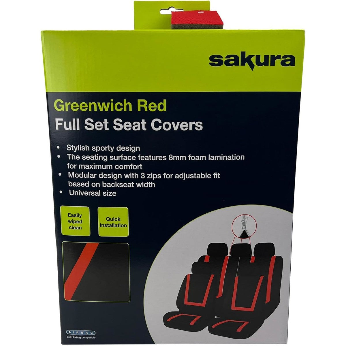 Sakura Greenwich Red and Black Full Front Rear Seat Covers Set