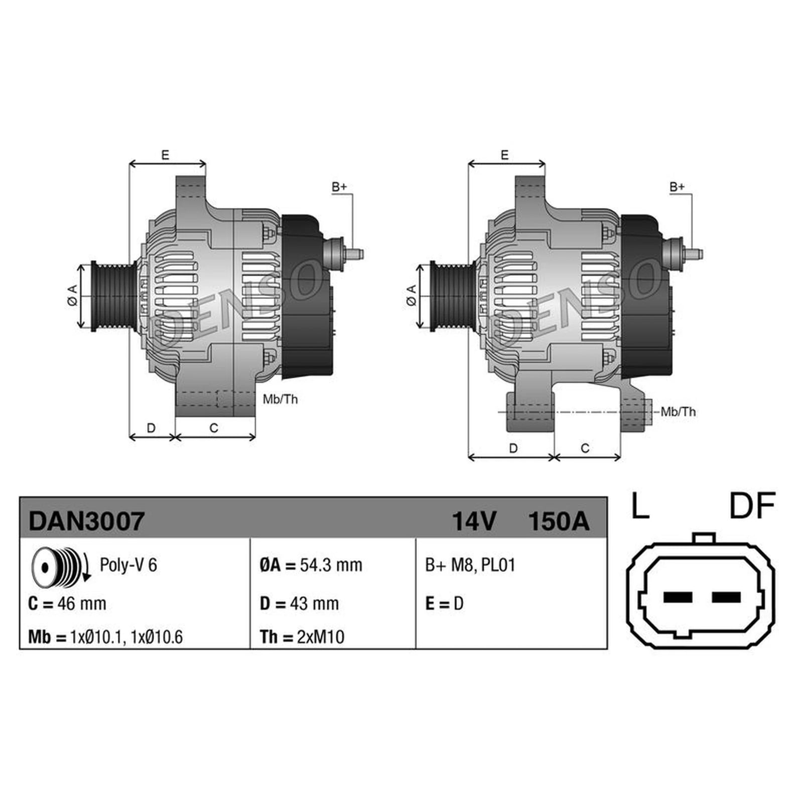 Denso Car Alternator 12V DAN3007