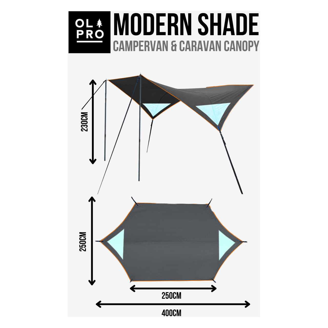 OLPRO Modern Shade Campervan Canopy - Orange