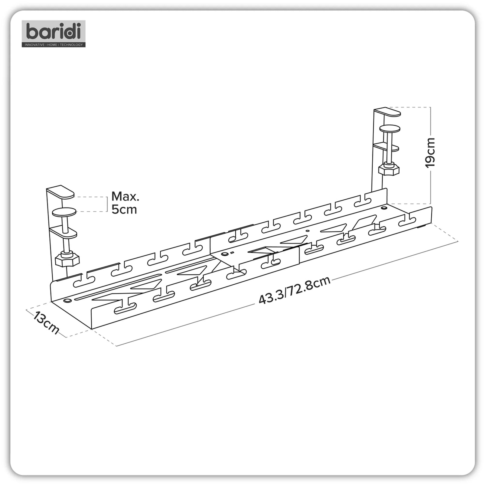 Dellonda Cable Management Tray Extendable 435/730mm - Black