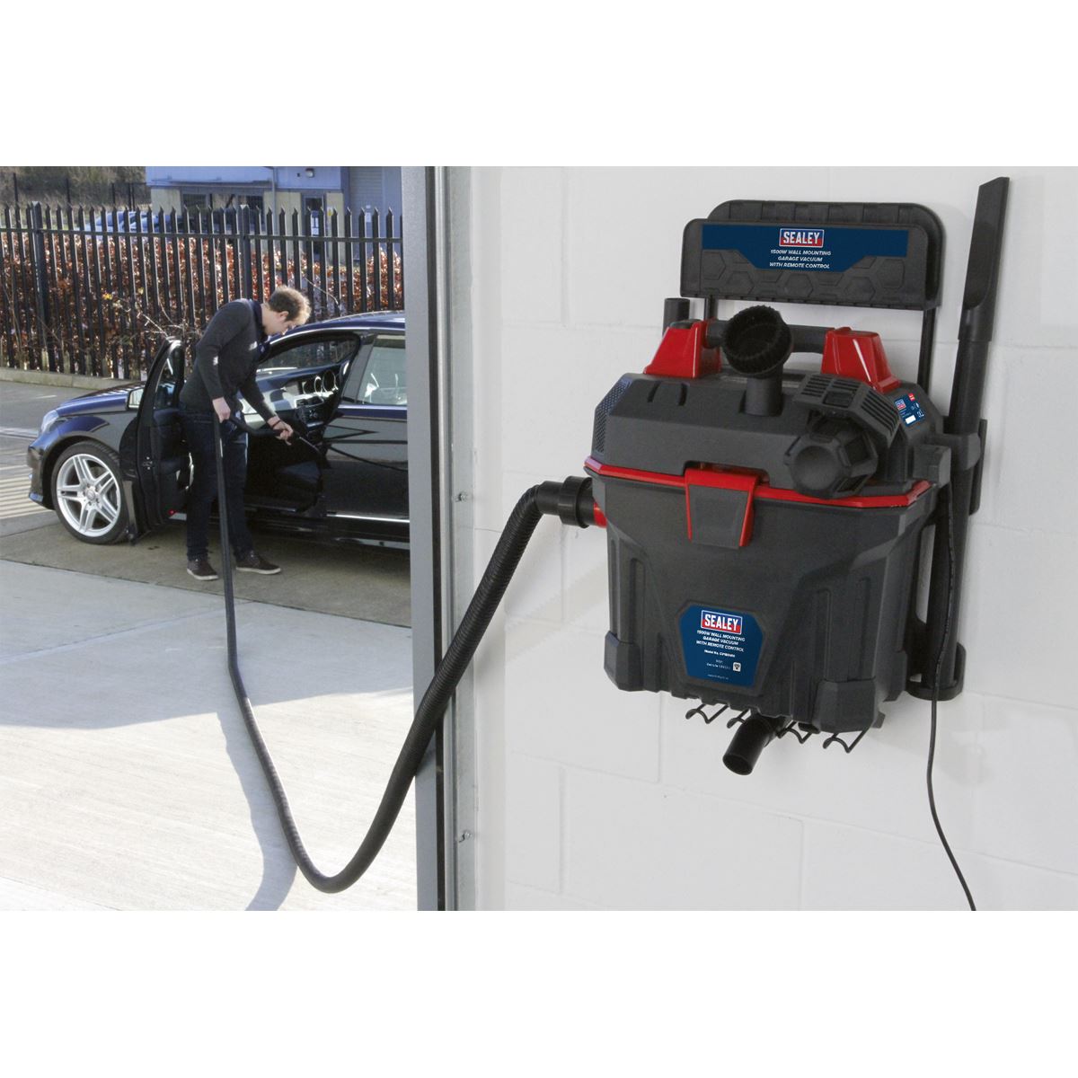Sealey Garage Vacuum 1500W with Remote Control Wall Mounting GV180WM