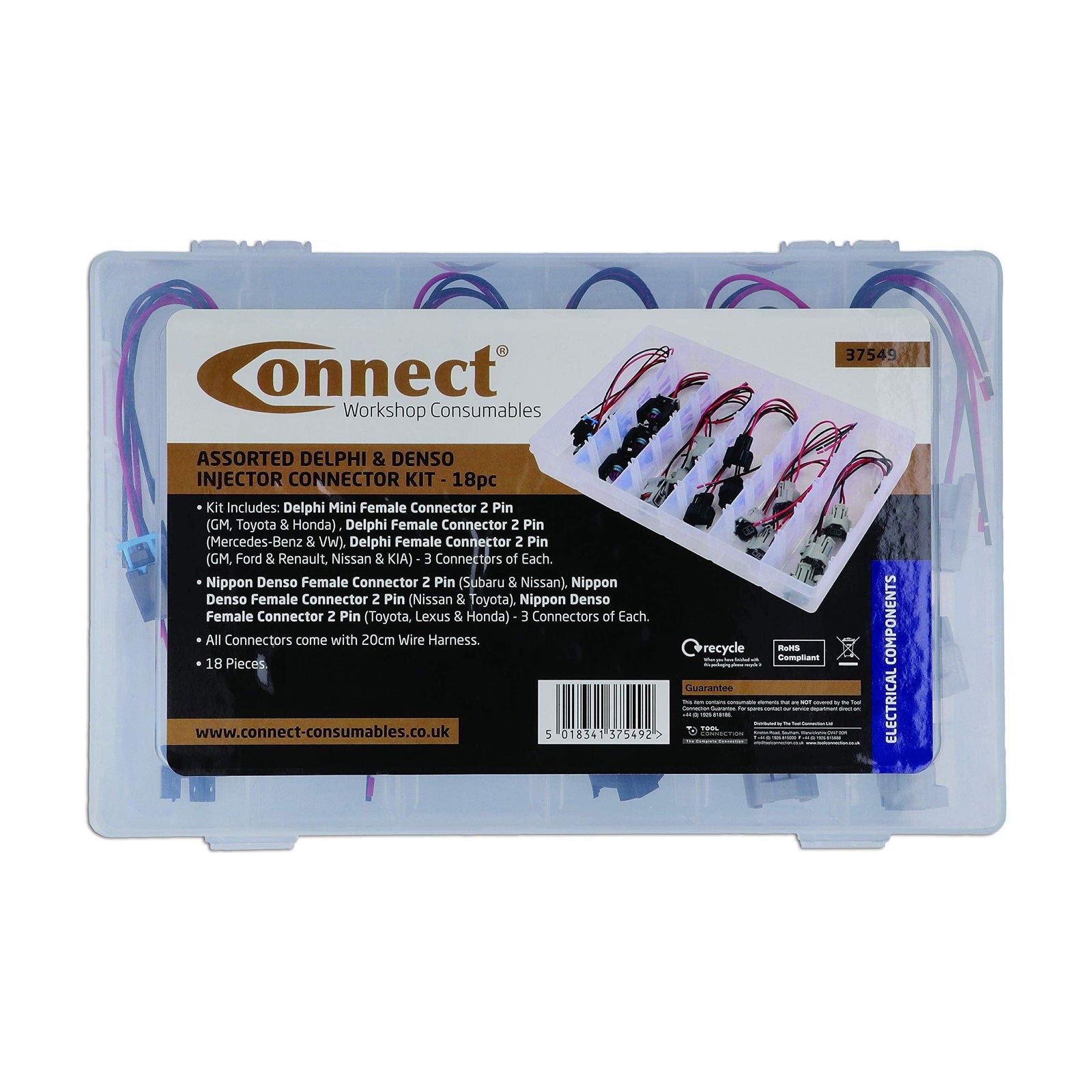 Connect Assorted Delphi & Denso Injector Connector Kit 18pc 37549