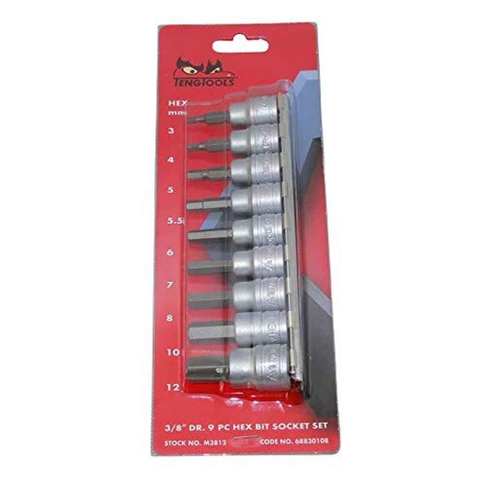 Teng Tools 3/8" Hex Bit Socket Clip Rail Set 9 Pieces