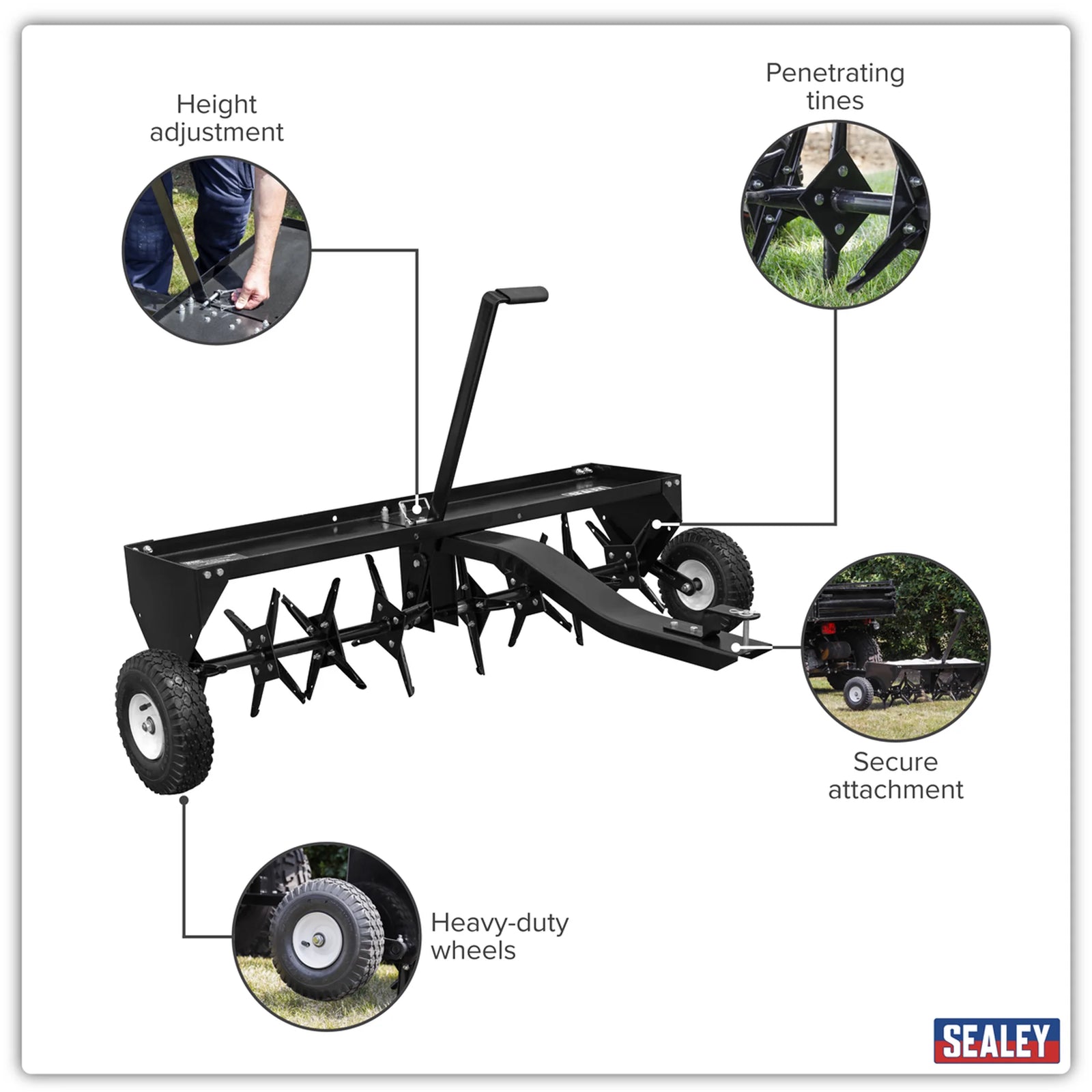 Sealey 48" Tow Behind Plug Aerator SLA48T - 95kg Capacity