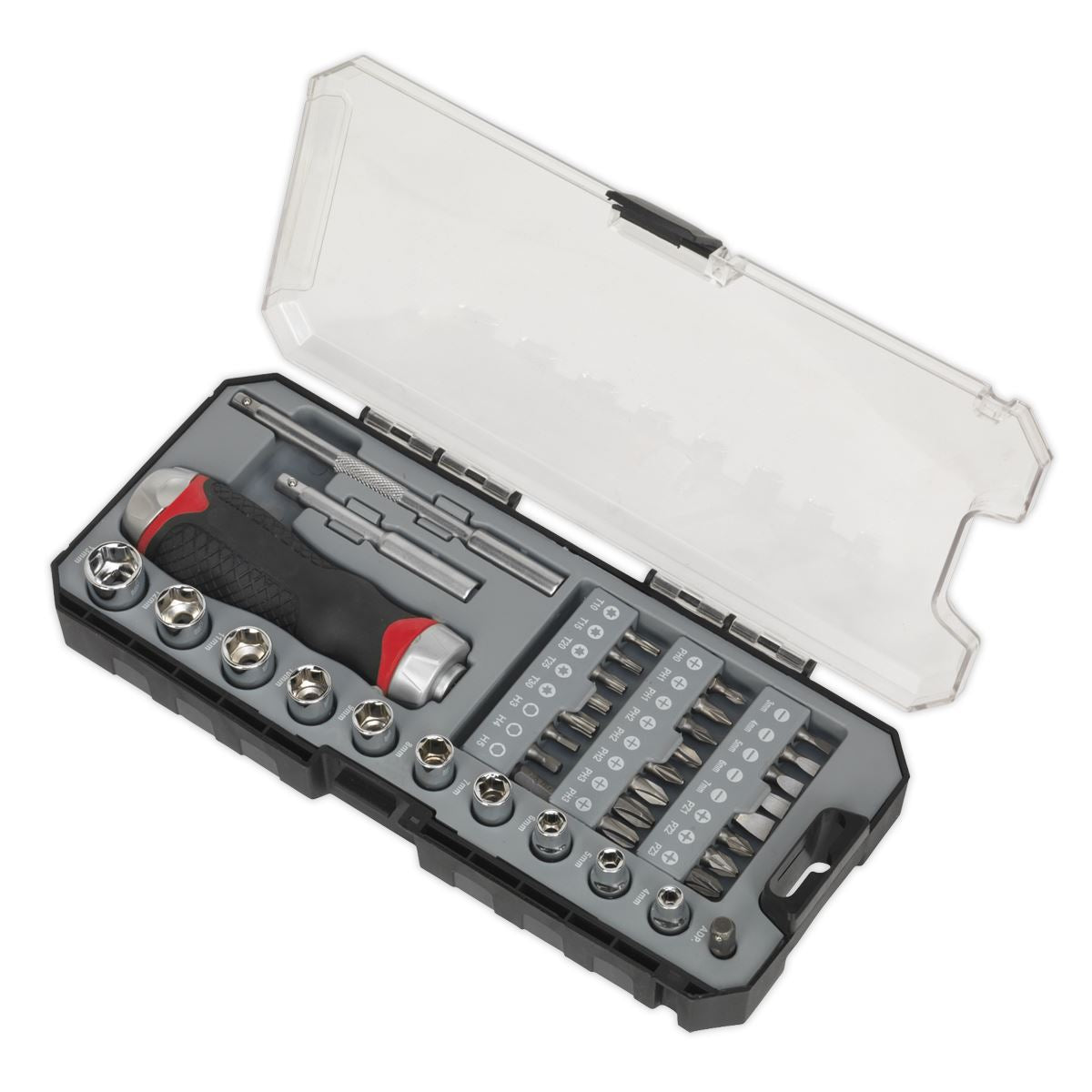 Sealey Premier 38pc Fine Tooth Ratchet Screwdriver & Accessory Socket Bit Set