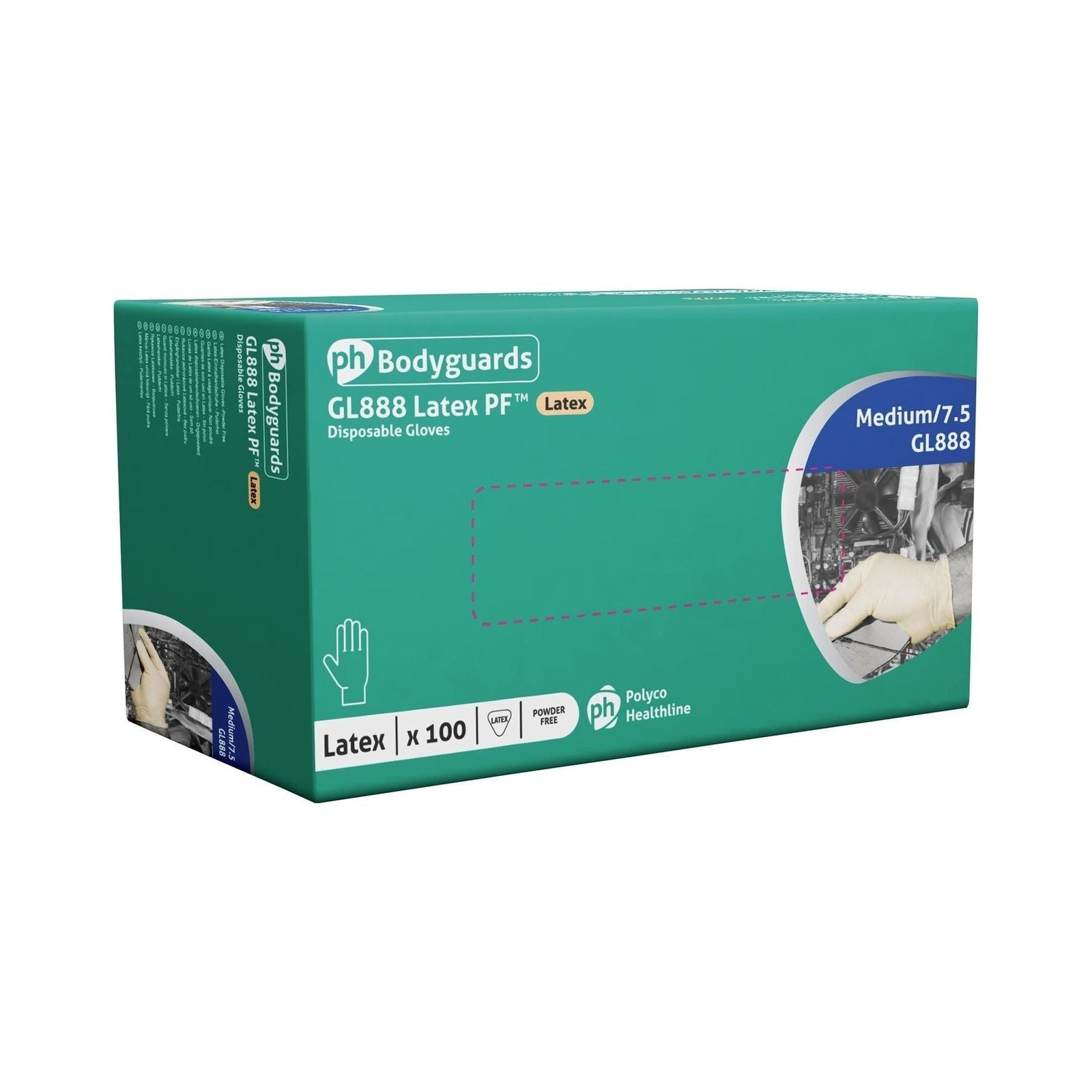 Bodyguards Powder Free White Latex Disposable Gloves Medium Box of 100