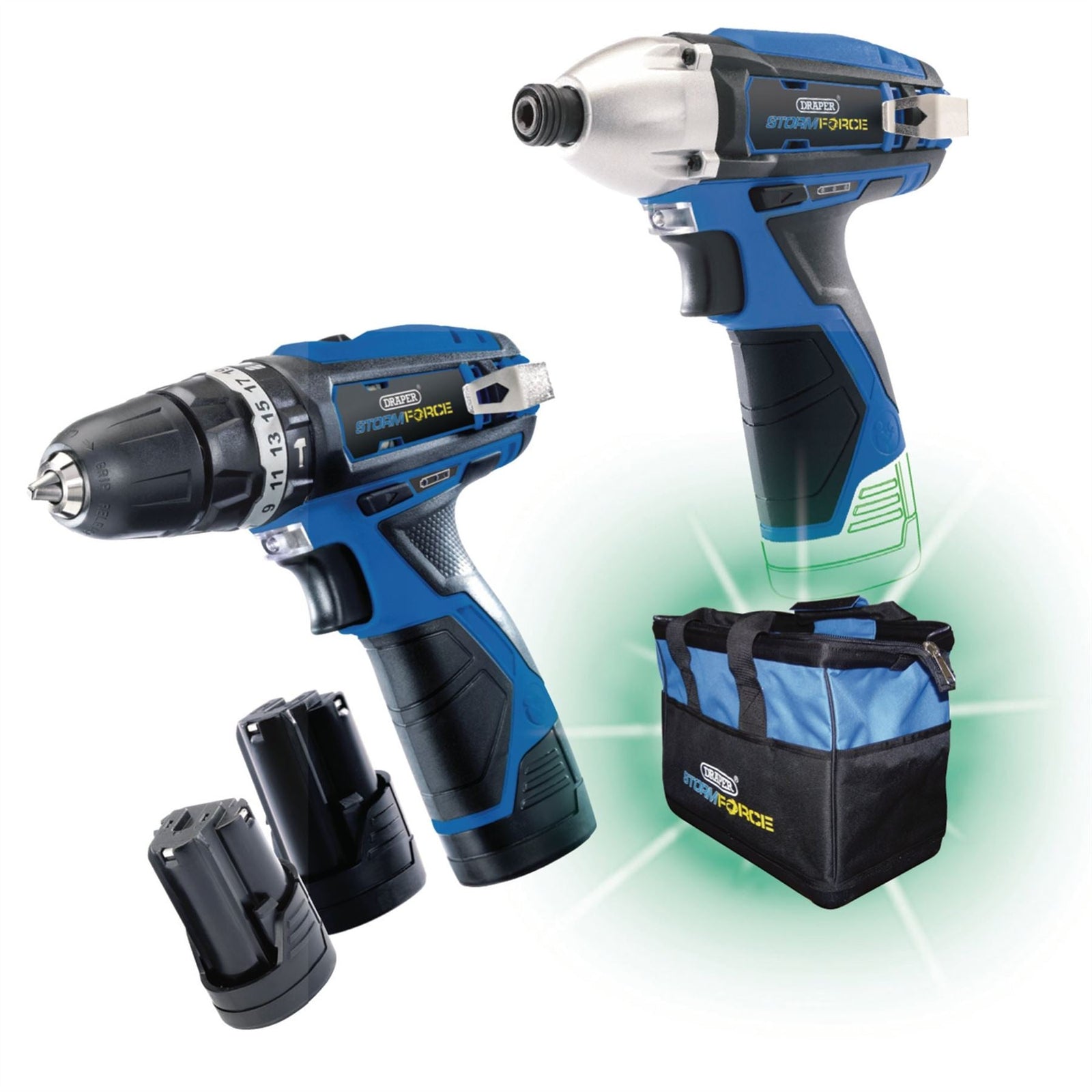 Draper Storm Force 10.8V Power Interchange Drill and Driver Twin Kit, 3 x 1.5Ah