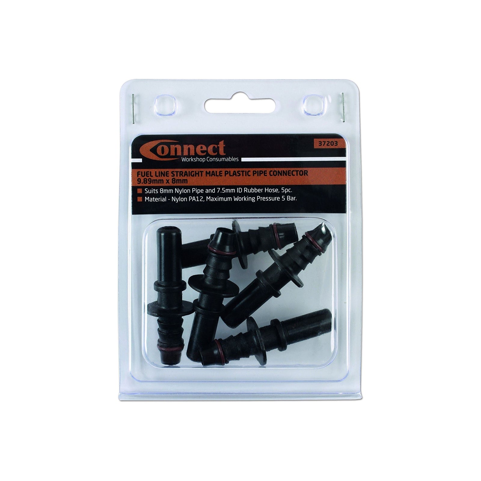 Connect Straight Male Plastic Pipe Connector 9.89 x 8mm 5pc 37203