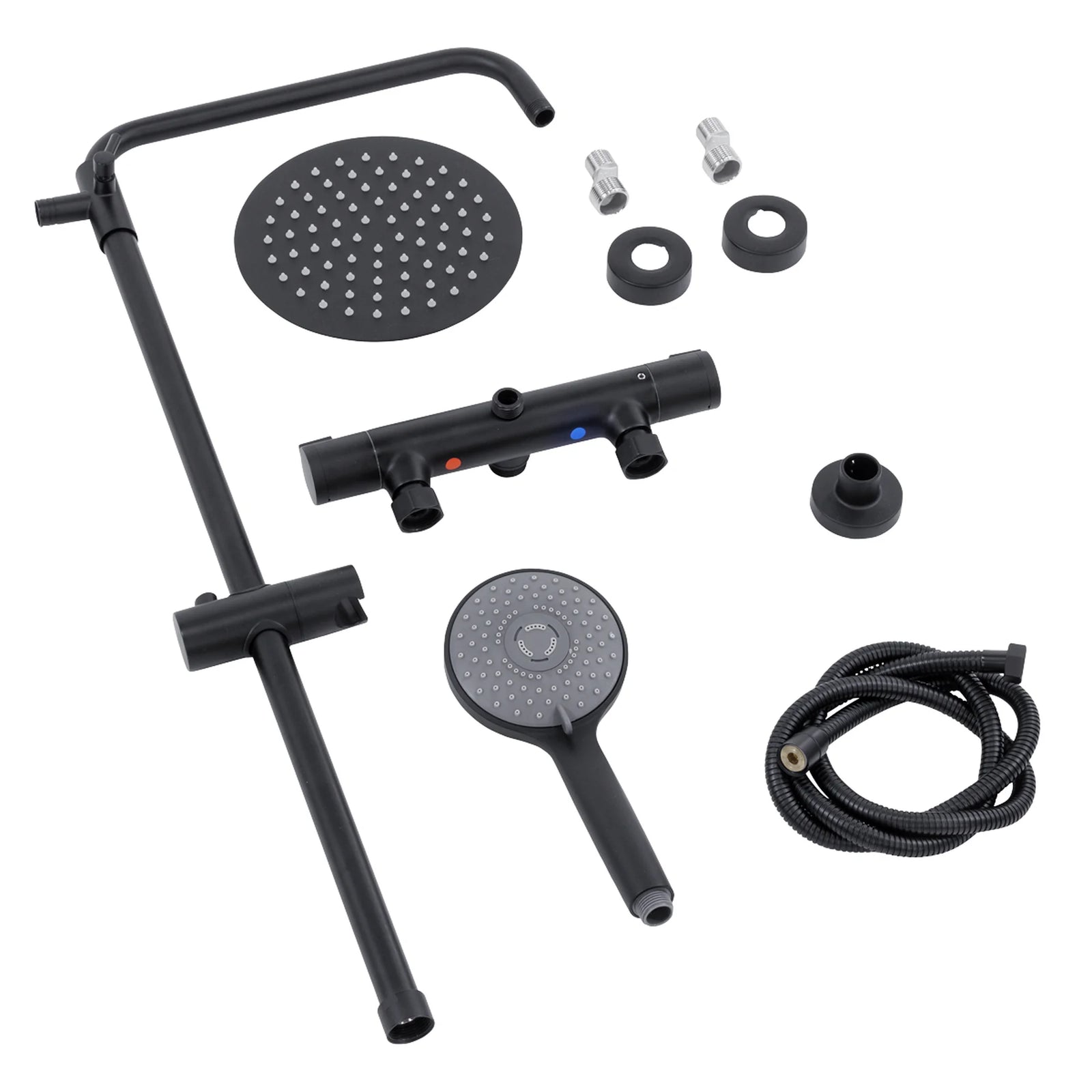 Baridi Thermostatic Shower Mixer Set 20cm Round Head Adjustable Rail