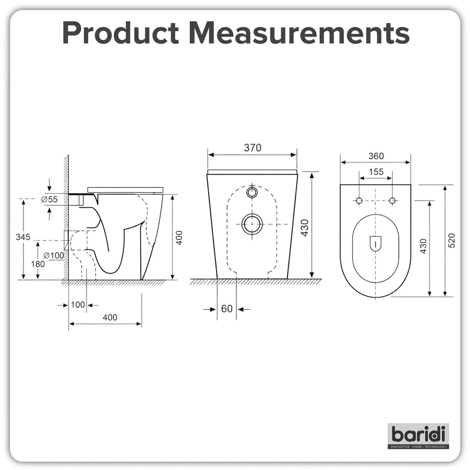 Baridi Back-to-Wall Toilet DH334 with Soft Close Seat