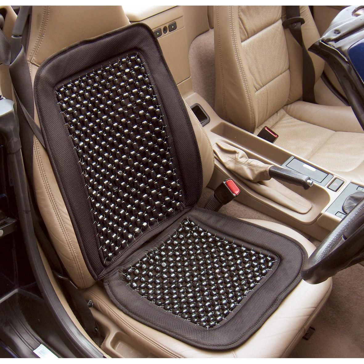 2x Car, Van & Lorry Massage Back Black Wooden Bead Beaded Seat Cover Cushion
