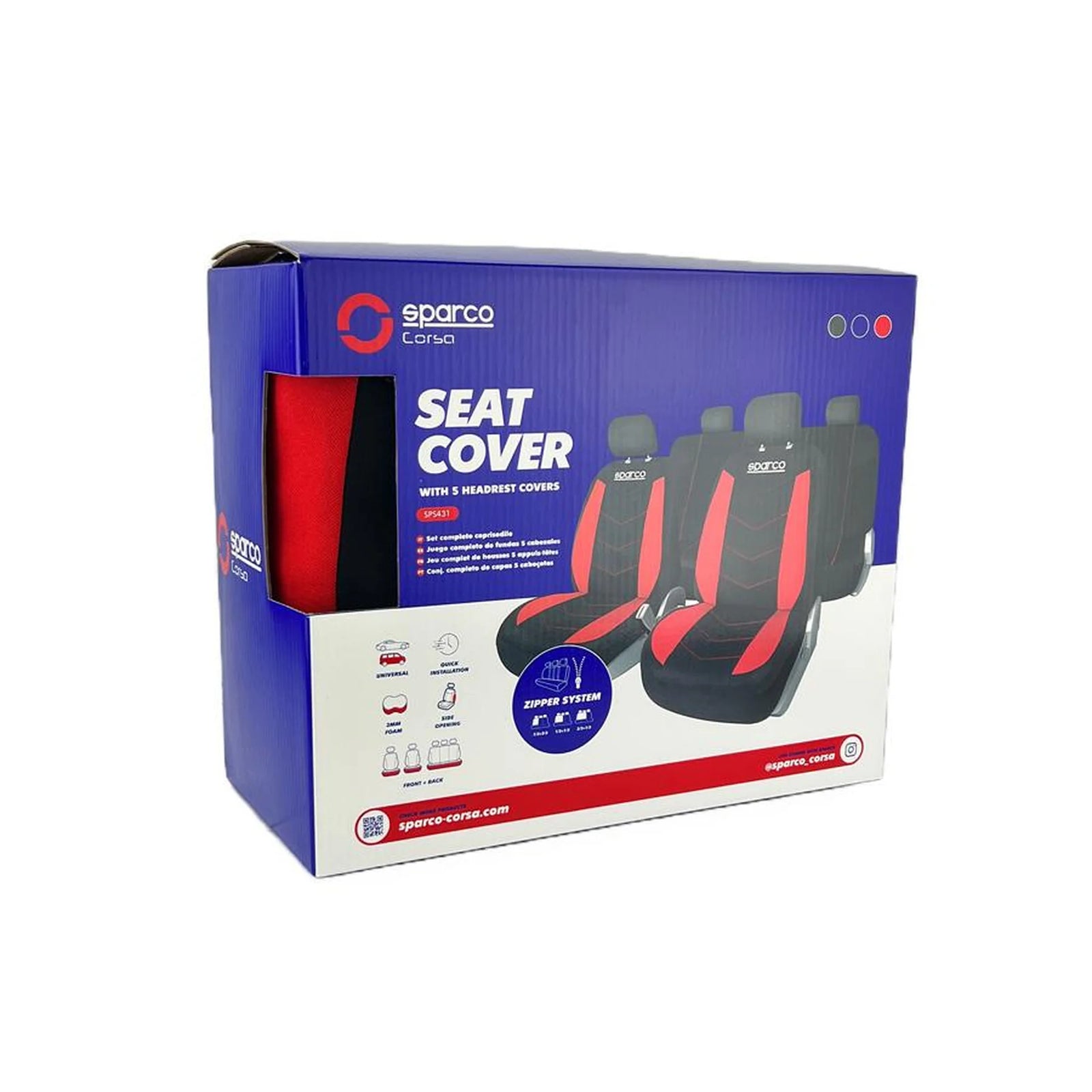Sparco Cushioned / Padded Front and Rear Car Seat Cover in Red 9 Piece