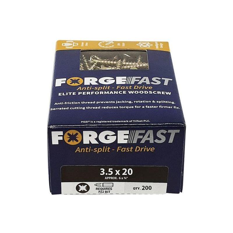 Forgefix ForgeFast Pozi Compatible Elite Performance Wood Screw ZY 3.5 x 20mm Box 200
