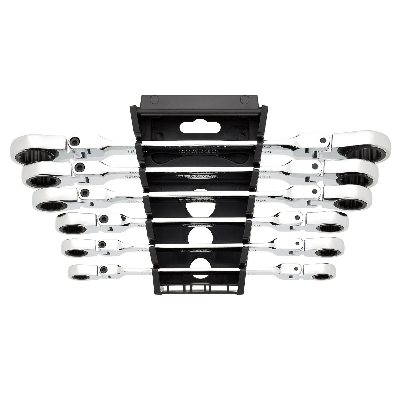 Draper HI-TORQ® Metric Flexible Head Double Ring Ratchet Spanner Set (6 Piece)
