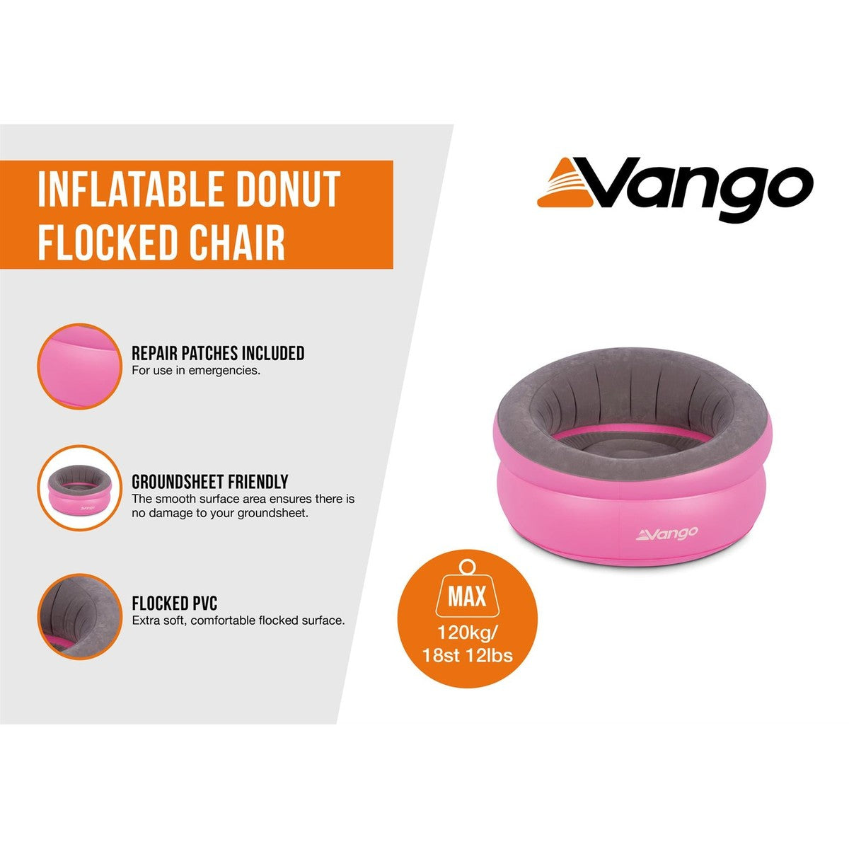 Vango Inflatable Donut Flocked Camping Chair Pink