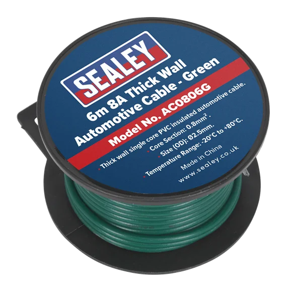 Sealey Automotive Cable Thick Wall 8A 6m Green AC0806G