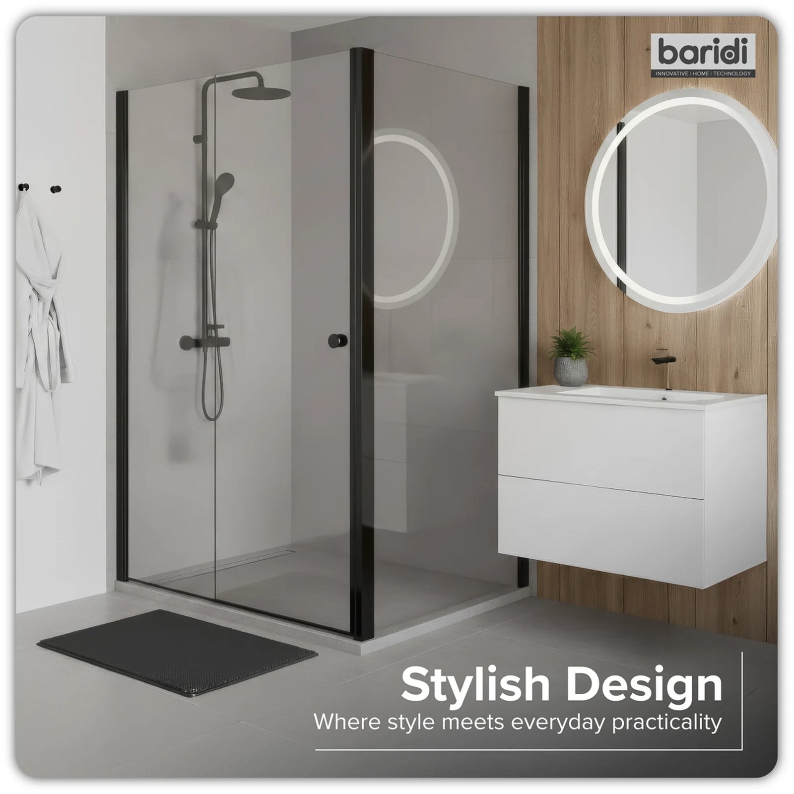 Baridi Side Panel 80x185cm 6mm Tempered Glass - Black