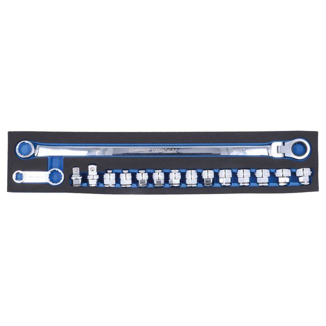 Laser Extra Long Flexible Ratchet Wrench/Socket Set 16pc 8662
