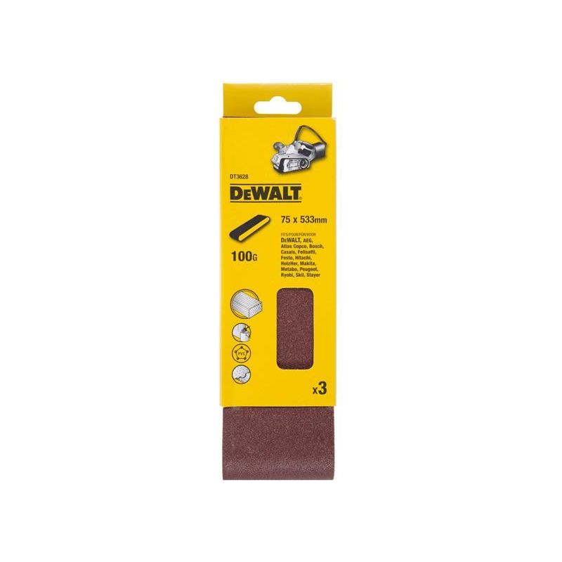 Dewalt Power Tools Sanding Belt 533 x 75mm 100G Pack of 3