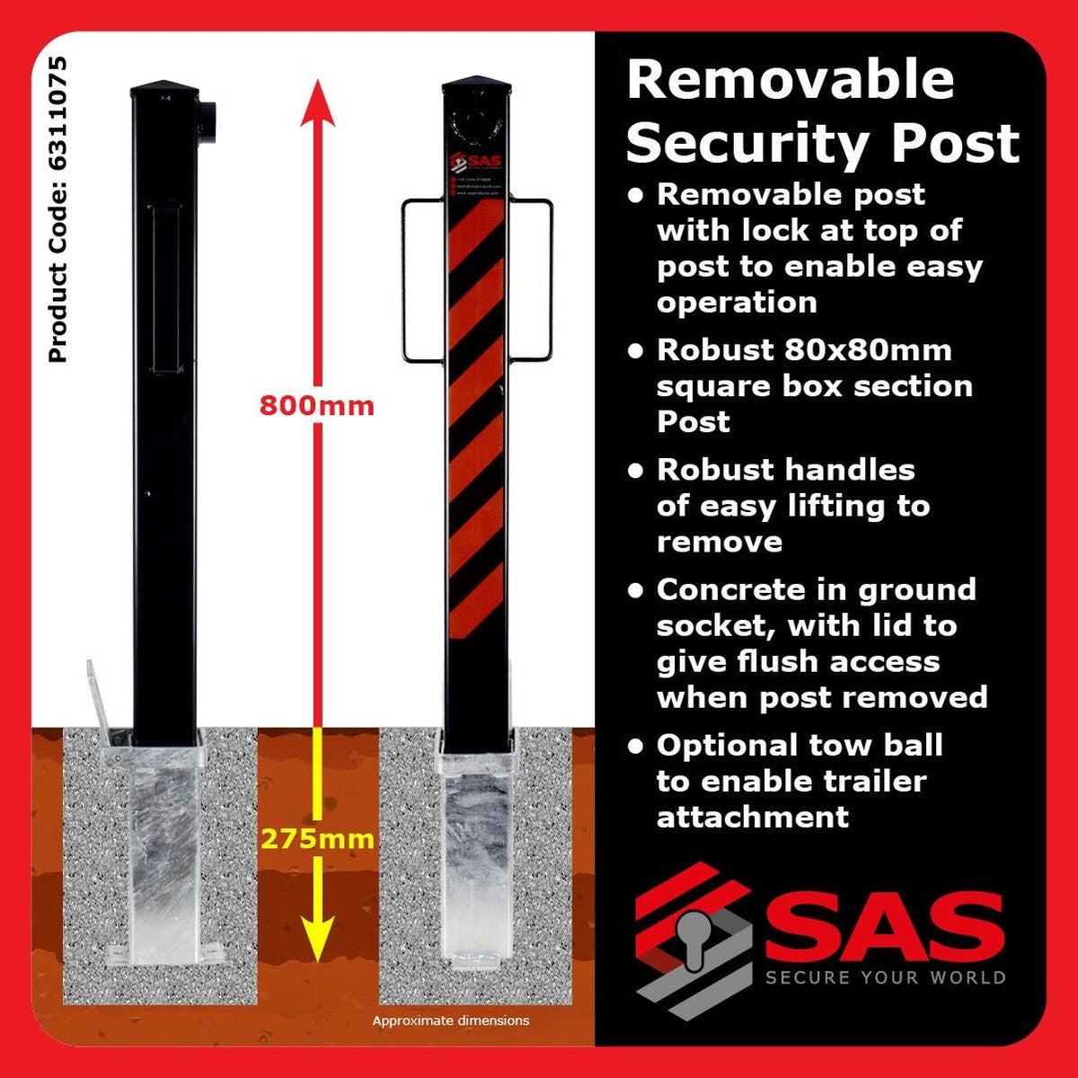 SAS Concrete in Removable Security Post Lock Keyed Alike