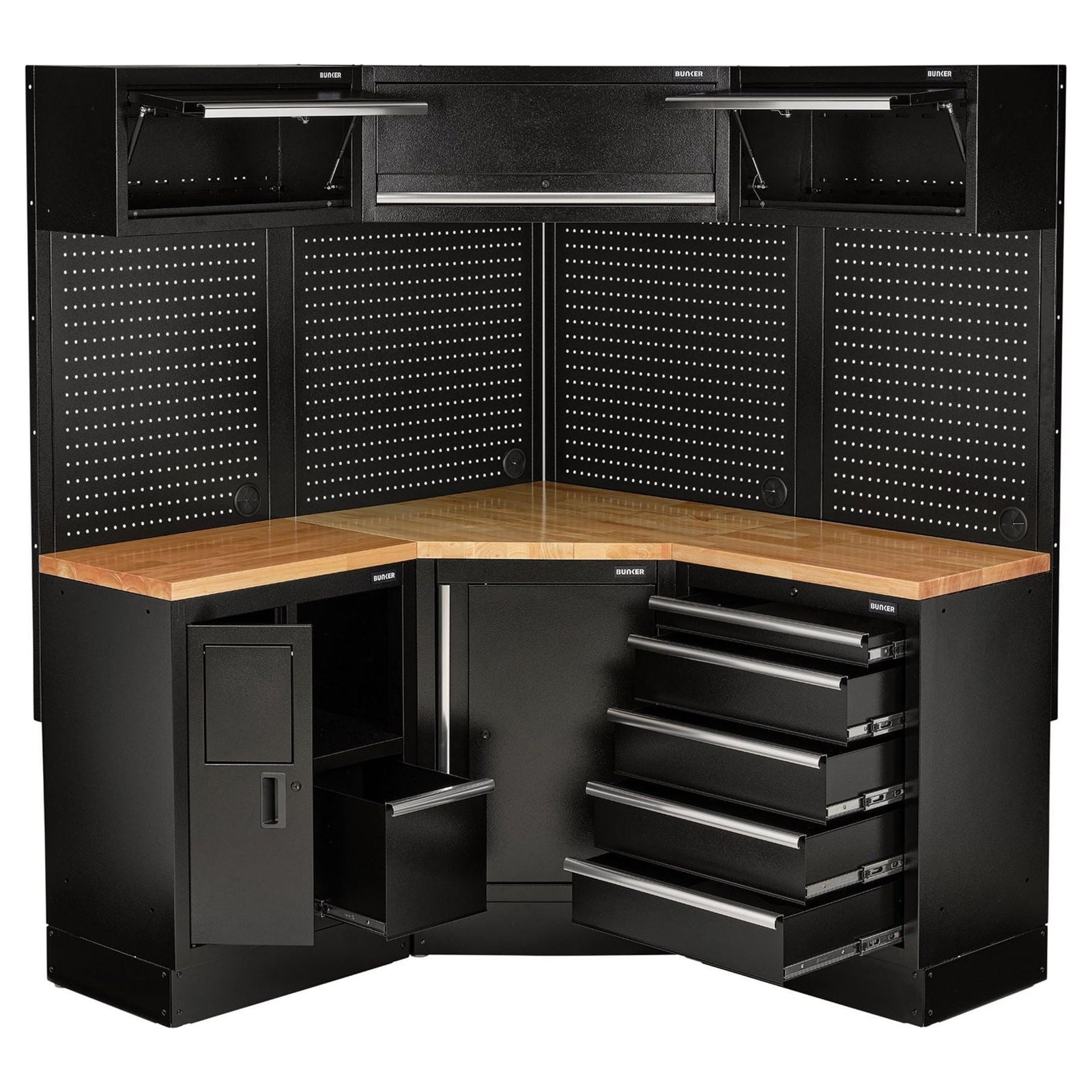 BUNKER 18 Piece Modular Storage Corner Combo with Hardwood Worktop, 3454mm