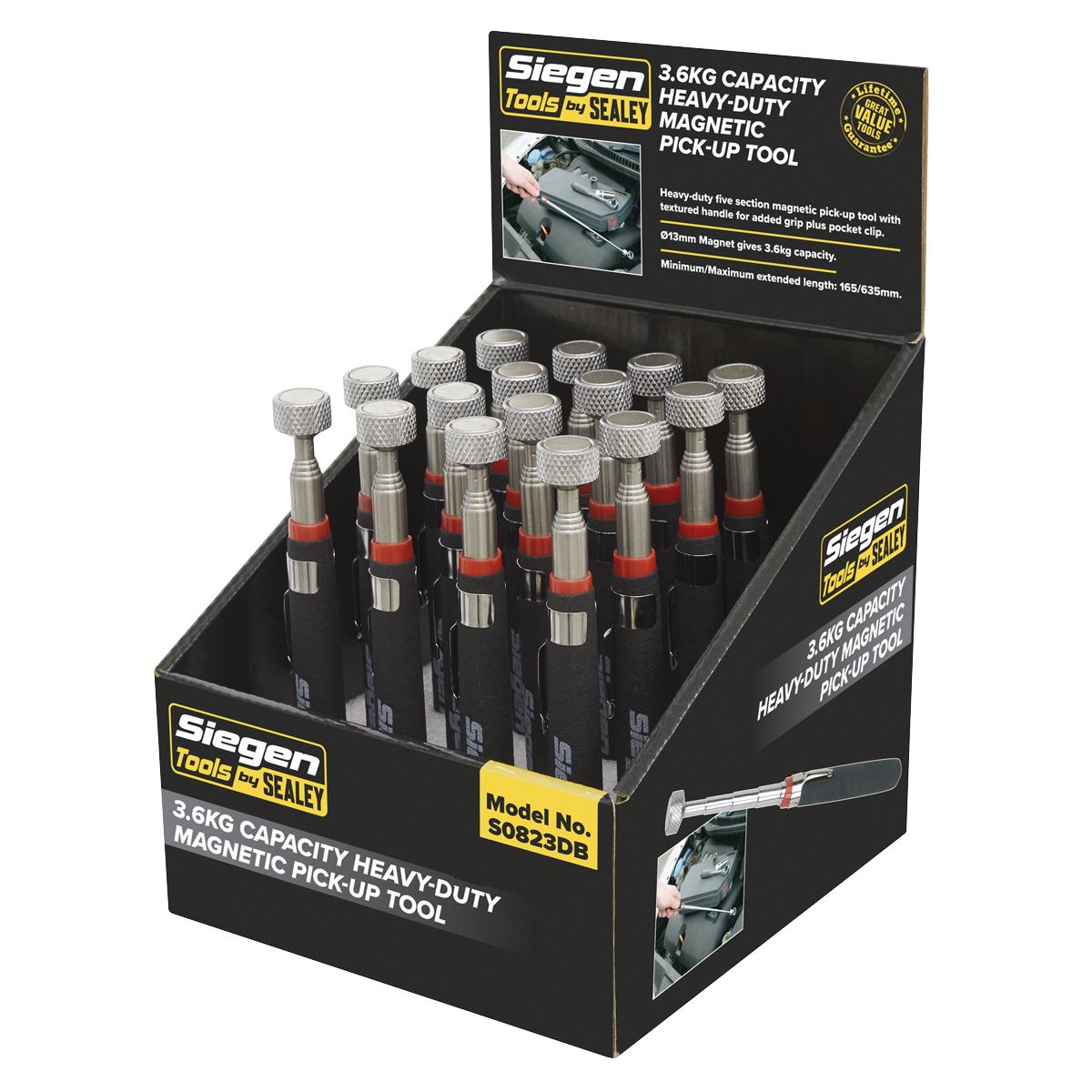 Seigen by Sealey Heavy-Duty Magnetic Pick-Up Tool 3.6kg Cap Display Box of 16