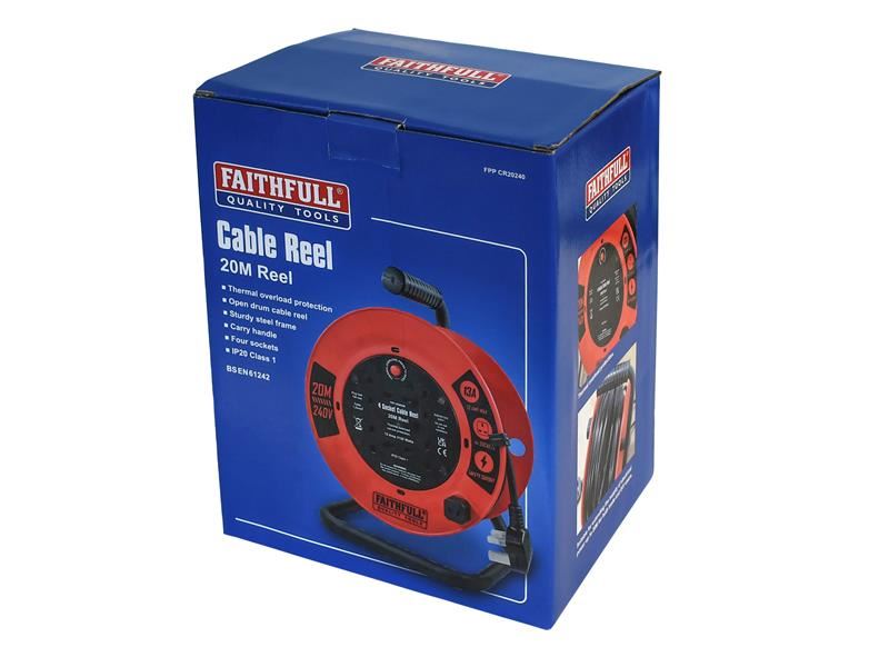 Faithfull Power Plus Open Cable Reel 240V 20m 13A 4 Socket (1.25mm Cable)