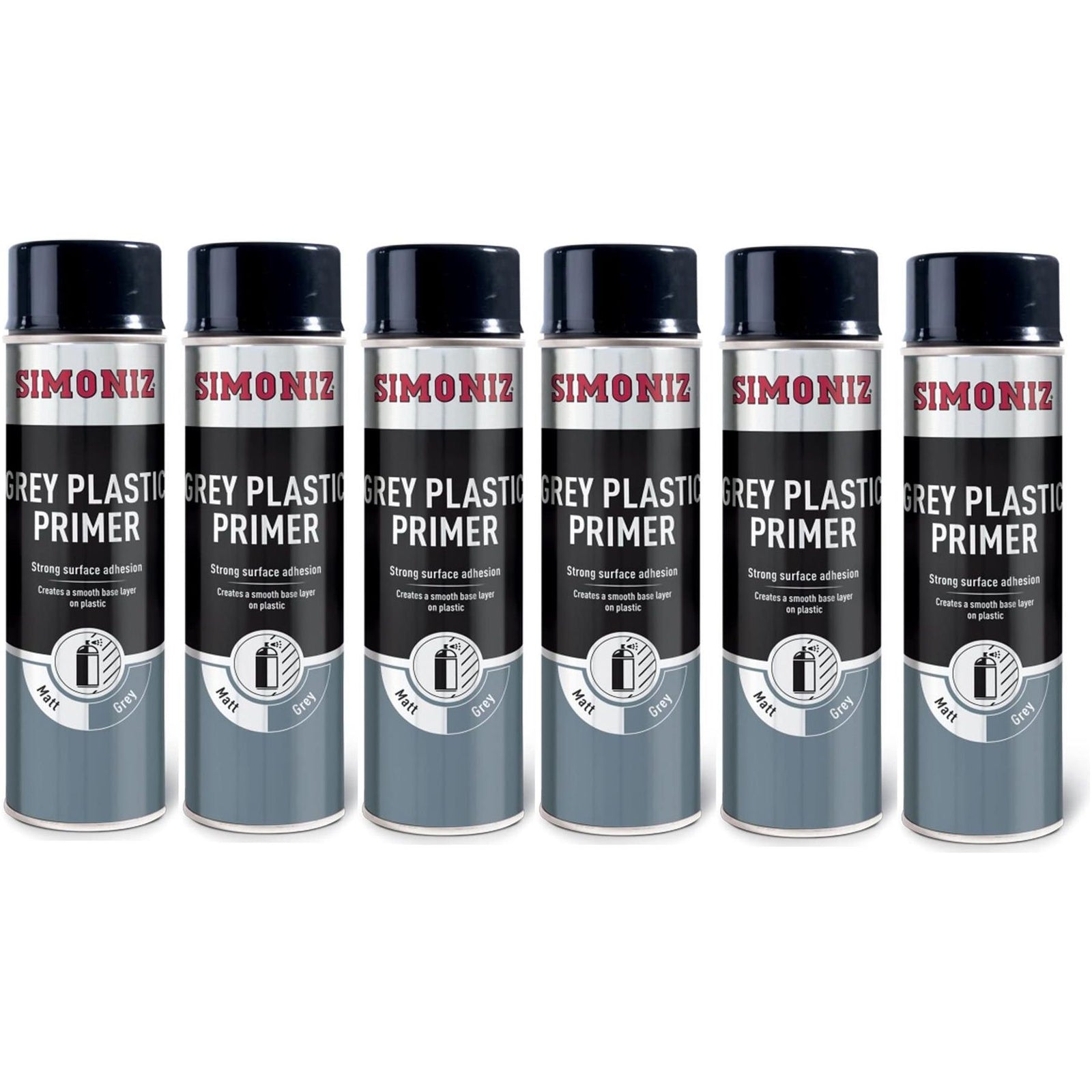 6x Simoniz Grey Plastic Smooth Primer Car Paint Spray Anti Rust Aerosol 500ml