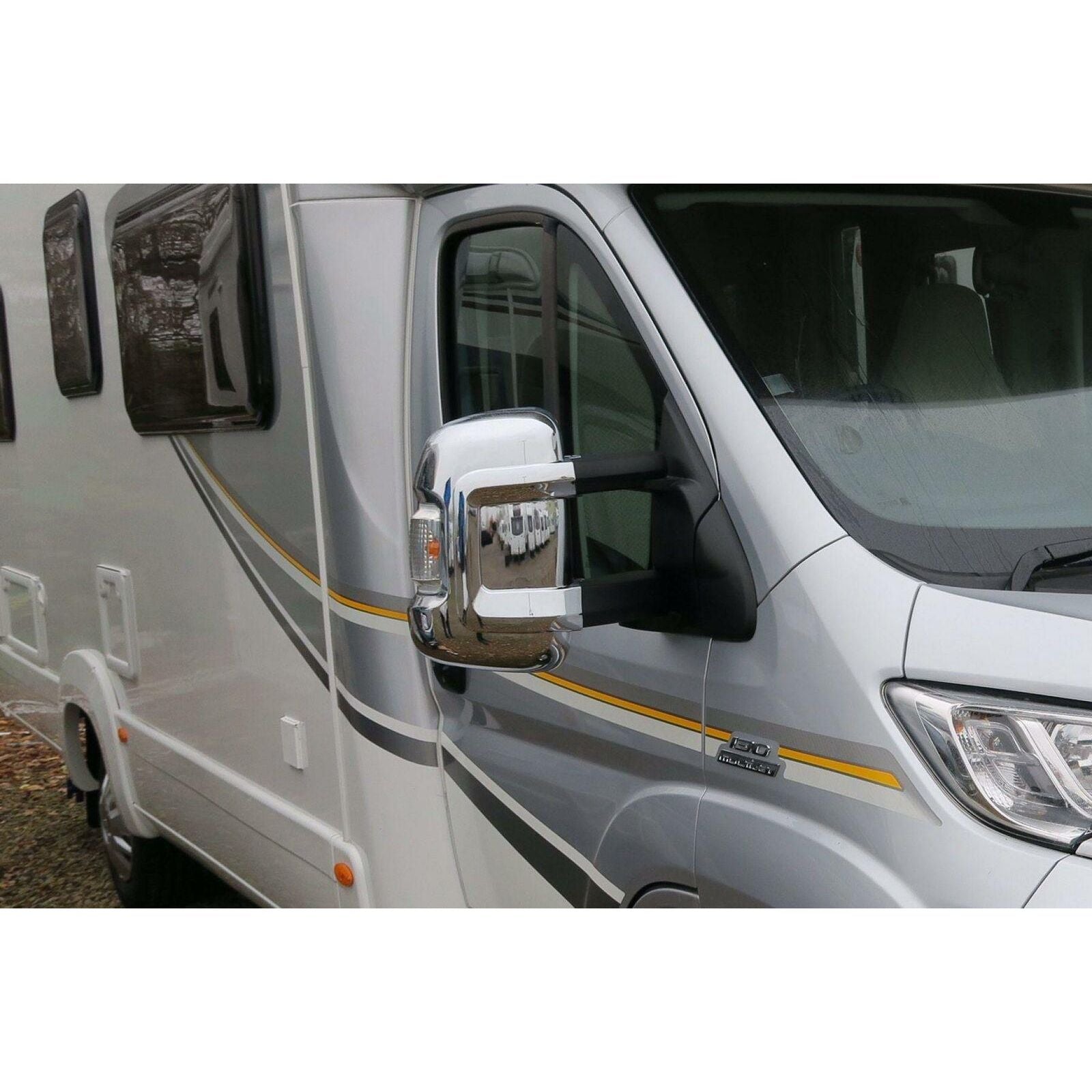 Long Arm Chrome Mirror Covers for Fiat Ducato, Peugeot Boxer, Citroen Relay Van/Motorhome (2007+)