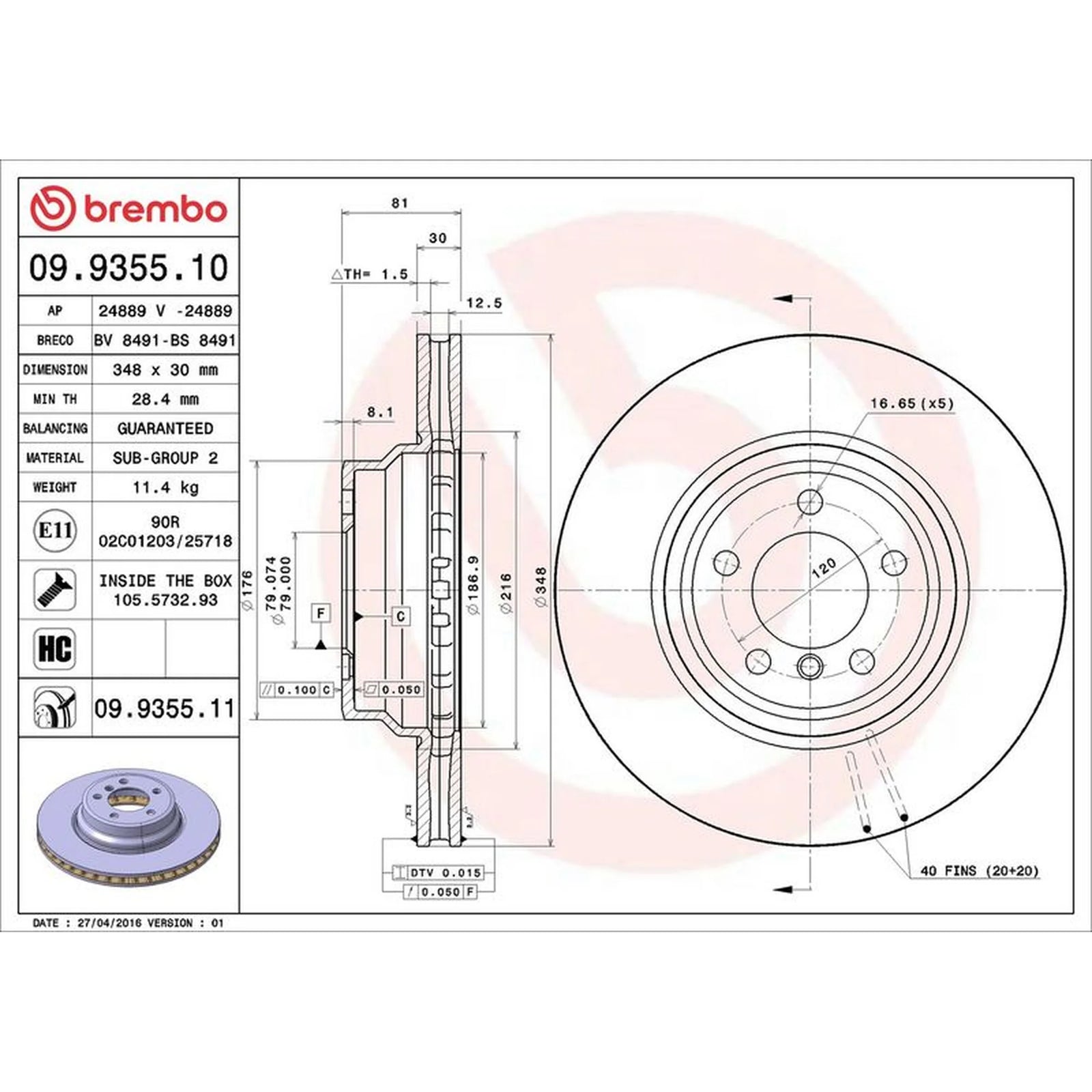 Brembo 2 x Internally Vented Brake Discs fits BMW 7 2001-2008