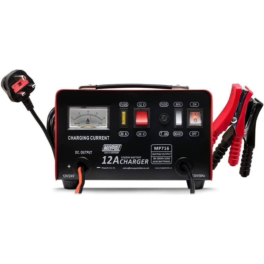 New Maypole MP716 12A Metal Battery Charger 12/24V Fast/Boost Mode Robust Steel